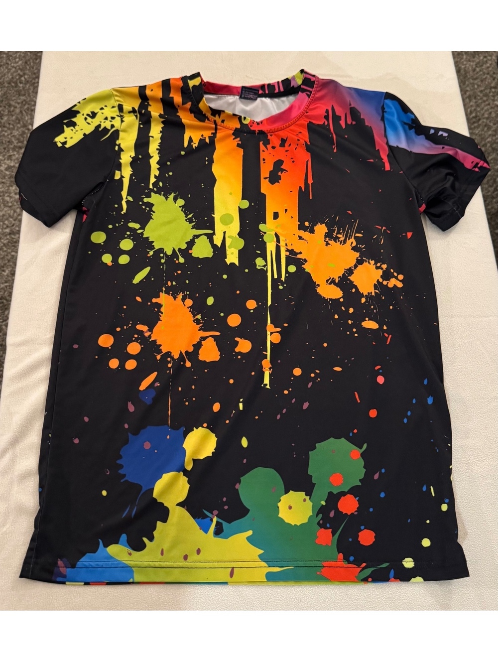 Paint splatter print short sleeve T shirt size XL black multicolor